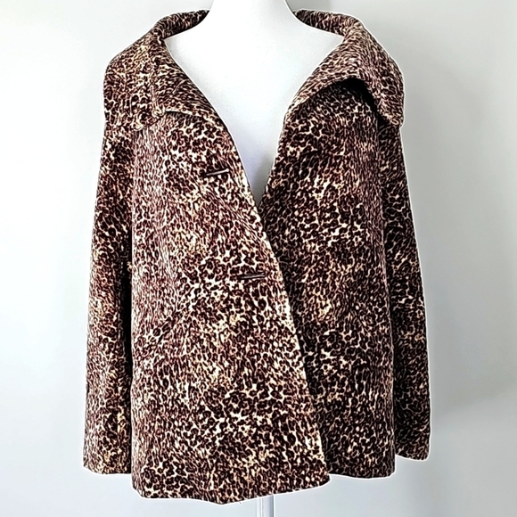 Talbots Classic Leopard Print Collared Lined Jacket w Front Pockets - Picture 8 of 17
